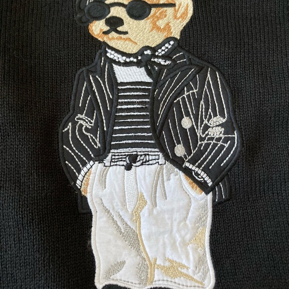 Polo Ralph Lauren Men’s Bear Knit Sweater M Black 100% Cotton Crewneck New - Picture 4 of 6